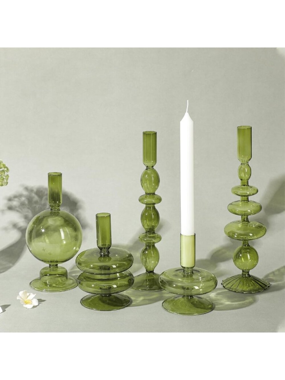 Colorful Glass Candlestick Holders - 5 Pcs Wavy Boho Chic Taper Stand for Home